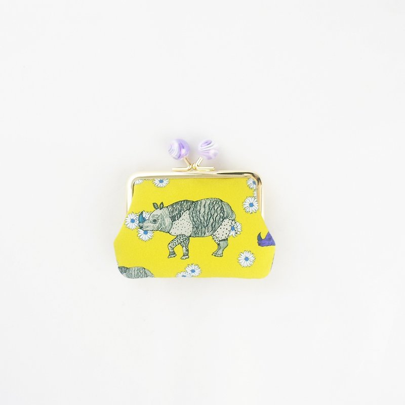 【经典小包】- 犀牛与花 - 零钱包 - 棉．麻 黄色