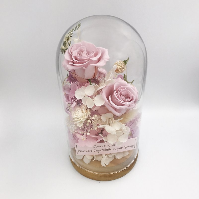 玻璃罩盅永生玫瑰花园 - 干燥花/捧花 - 植物．花 粉红色