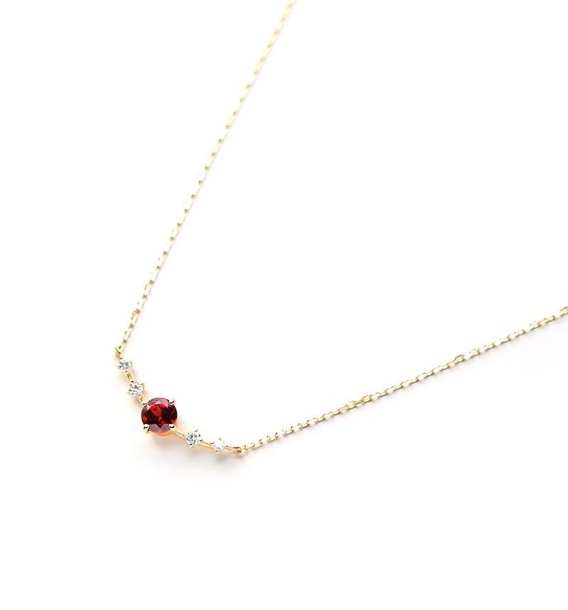 K18 ガーネット&ダイヤモンドのネックレス (ラウンドカット) ~Ello Lily~ １月誕生石 - 项链 - 宝石 红色