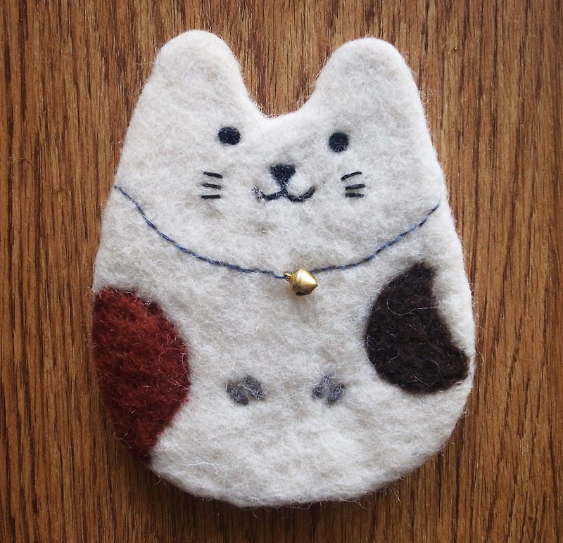 羊毛毡  手工 杯垫 动物 猫咪 白猫 铃铛 - 杯垫 - 羊毛 白色