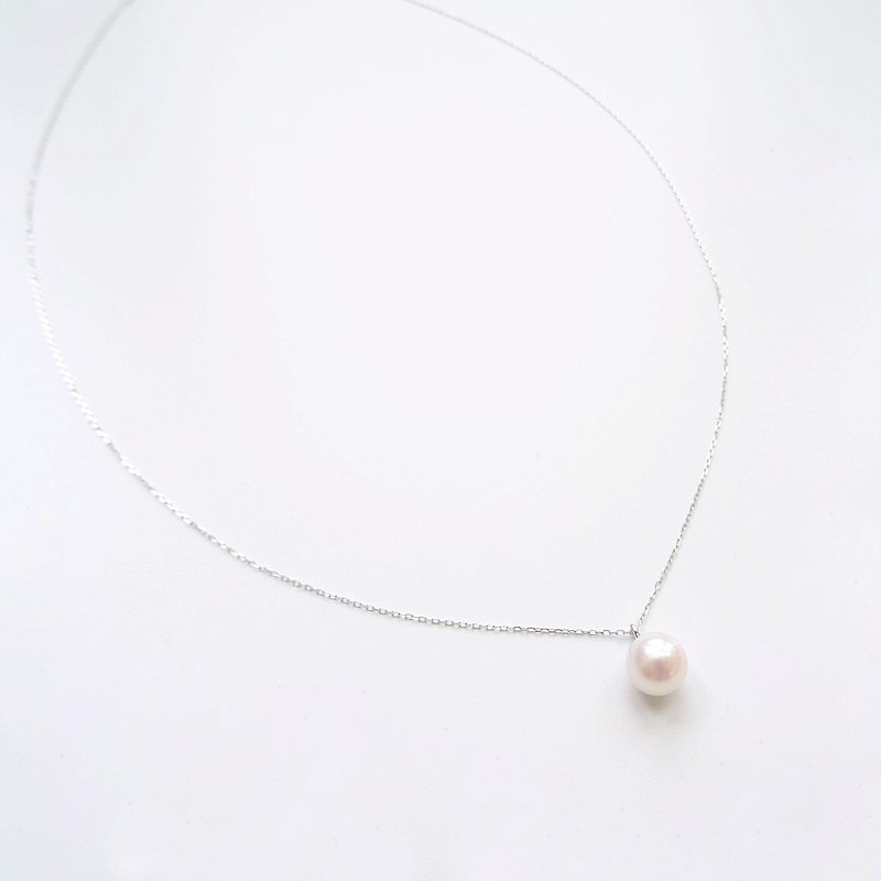 日本 18K 白金顶级淡水珍珠小坠可拆式可调长短极致裸感项链 - 项链 - 珍珠 银色