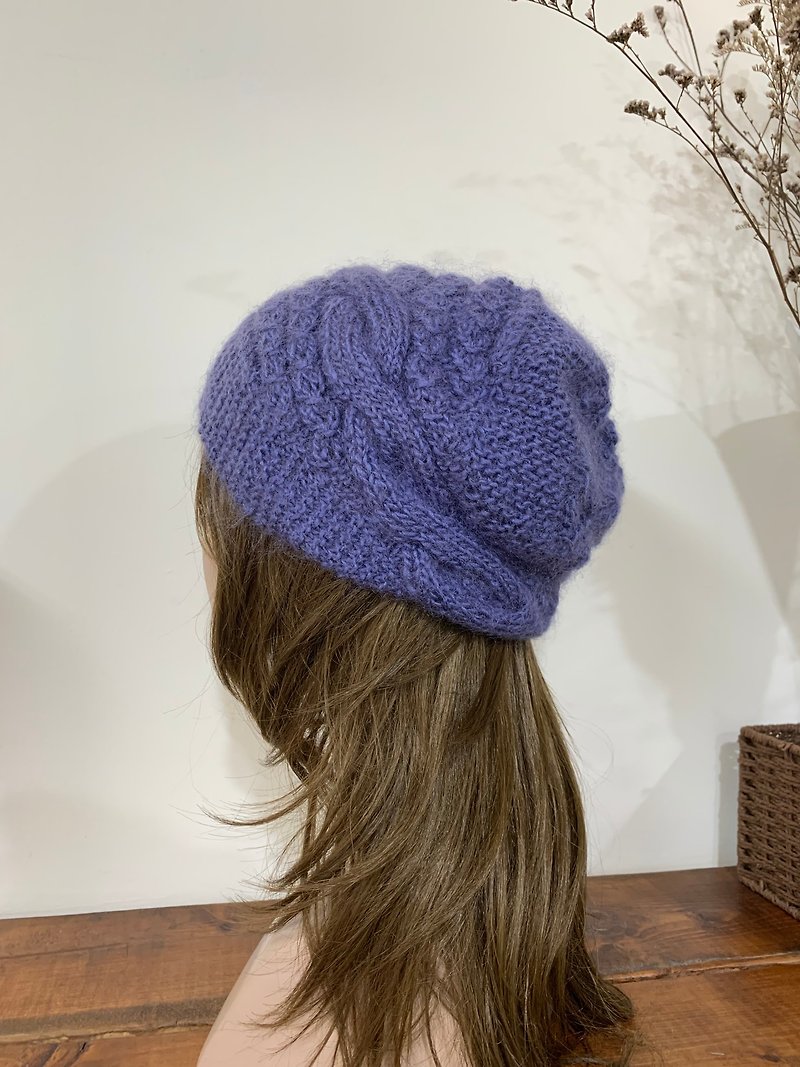 手作编织冬天羊毛帽。。金钱麻花。蓝紫。宽松舒适版型 - 帽子 - 羊毛 