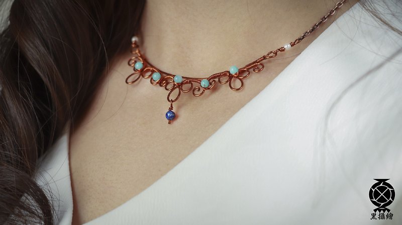 复古华丽蕾丝 一字链 - 项链 - 其他金属 蓝色