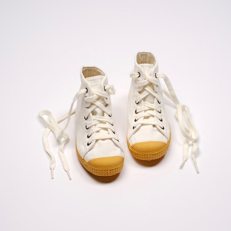 西班牙帆布鞋 CIENTA J61997 05 白色 黄底 经典布料 童鞋 高筒 - 童装鞋 - 棉．麻 白色