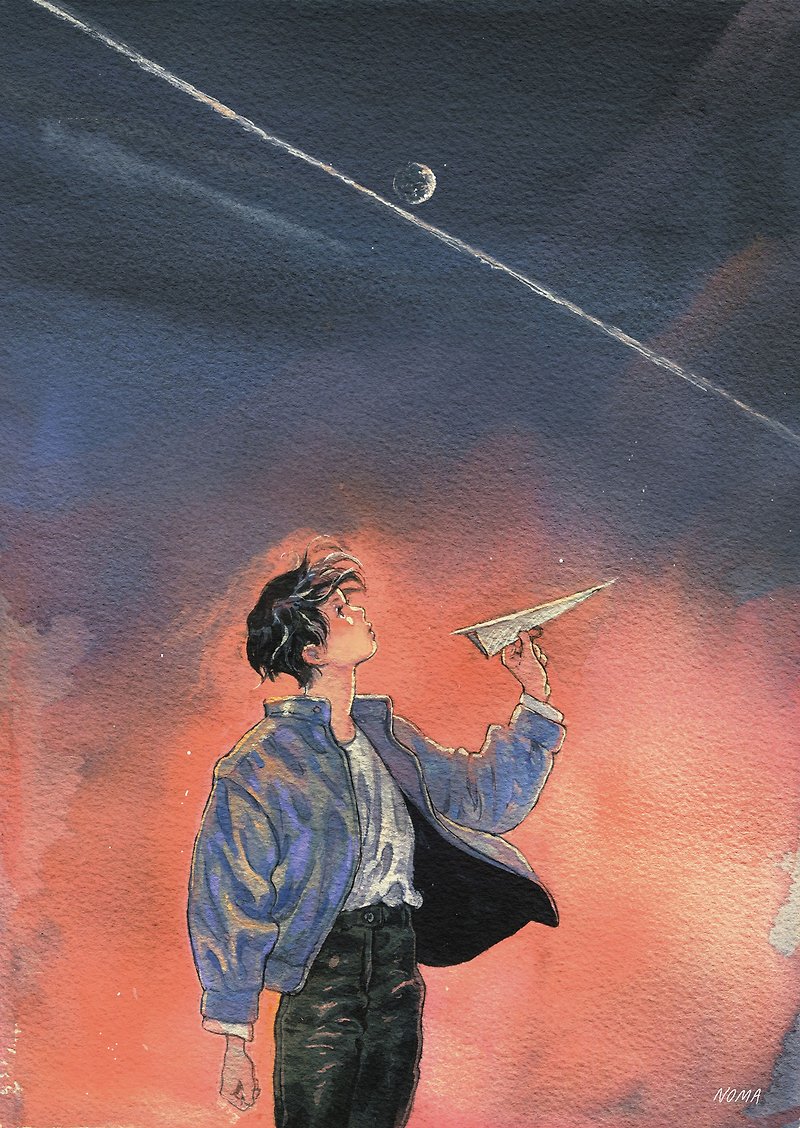 Fly far Away  | NOMA | korea illust Art paper poster A4 | Water color,Gouache - 海报/装饰画/版画 - 纸 多色