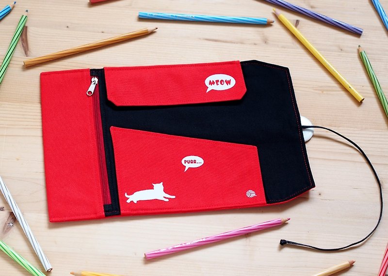 撒娇猫卷笔袋(红色) - 铅笔盒/笔袋 - 棉．麻 红色