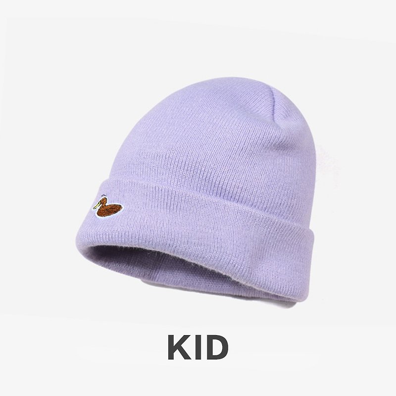 KIDS鸭子绣章保暖毛线帽 ::浅紫:: - 帽子 - 棉．麻 紫色