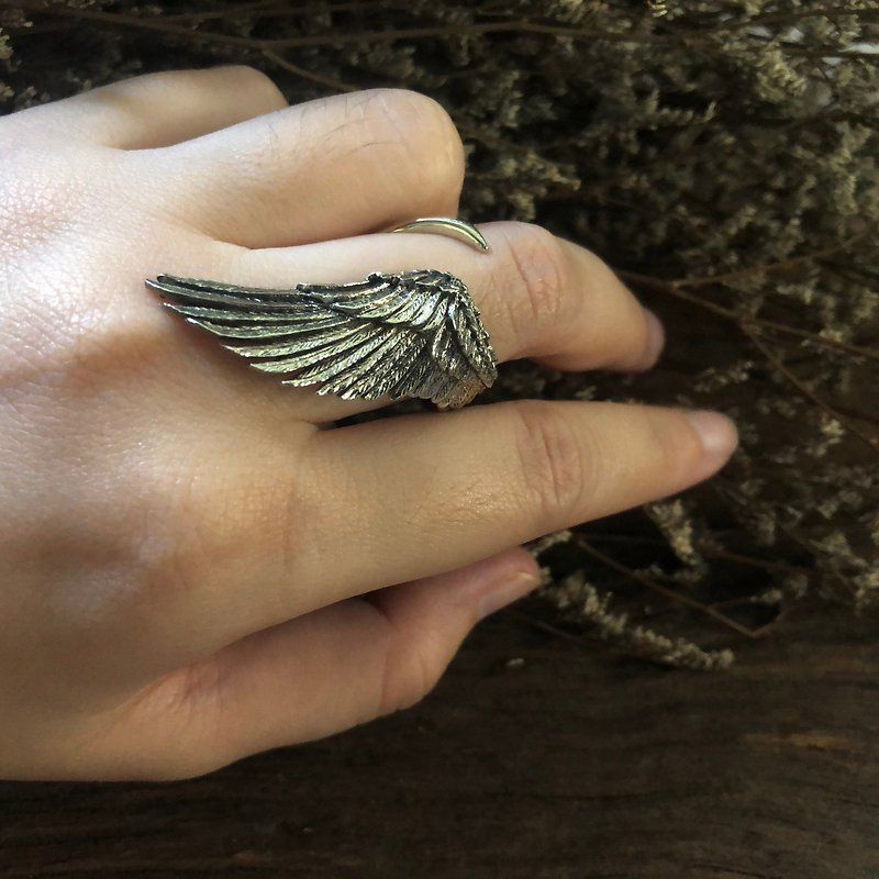 翅膀 环 猫头鹰 羽毛 波西米亚 银 天使 鸟 手工制造 妇女 女孩 - 戒指 - 其他金属 银色