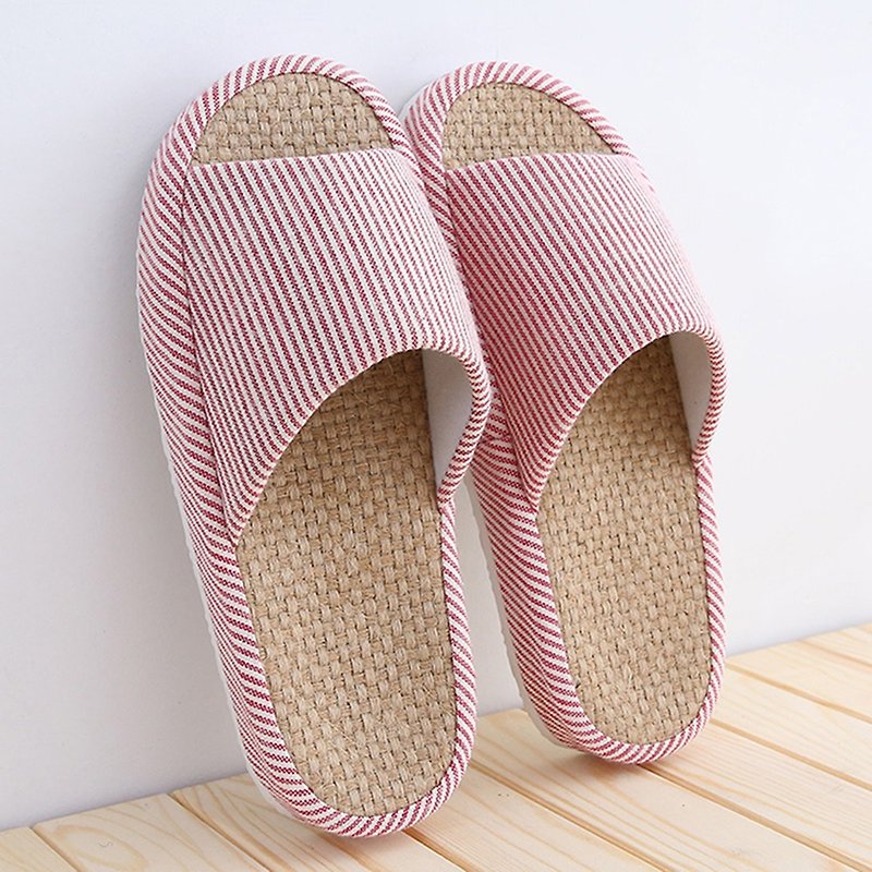 不伤心福利品∣日式条纹亚麻足弓鞋 售完为止 请参考以下尺寸表 - 室内拖鞋 - 棉．麻 