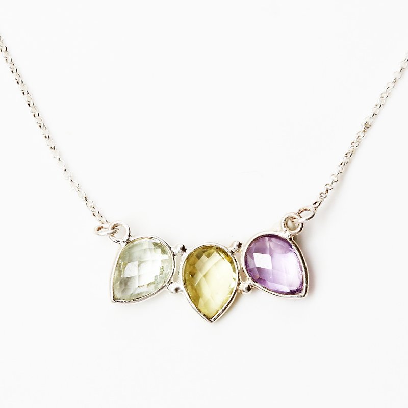 三色天然水晶 Crystal s925 纯银 项链  情人节 礼物 - 项链 - 宝石 银色