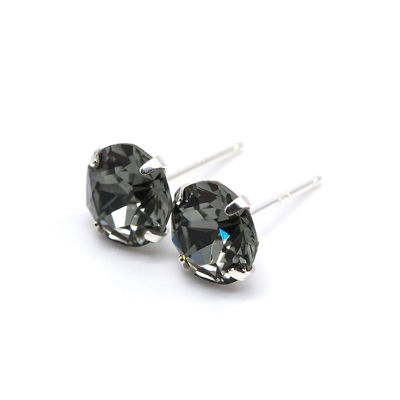 黑色施华洛世奇水晶 - 925纯银钉耳环 - 8毫米圆形  单件或一双 - 耳环/耳夹 - 其他金属 黑色