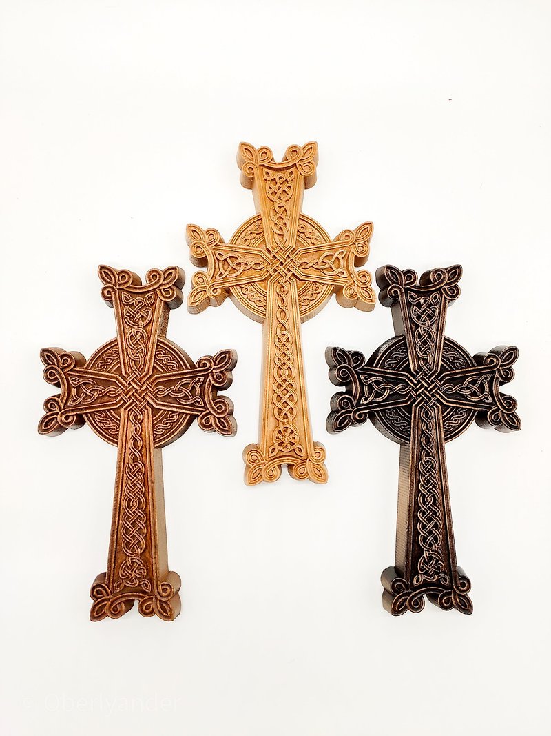 小卡奇卡十字架 19 厘米高，亚美尼亚木雕十字架，基督教 - 墙贴/壁贴 - 木头 