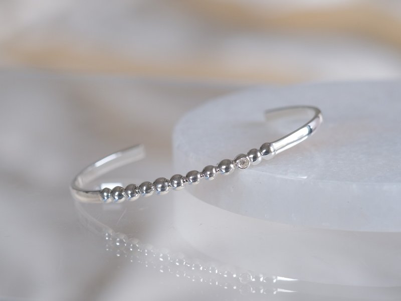 Diamond Tenging bangle bracelet ダイヤモンドつぶつぶバングル　silver925　シルバー - 手链/手环 - 宝石 银色