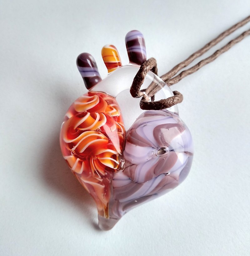 心臓ハート　オレンジ紫 - 项链 - 玻璃 多色
