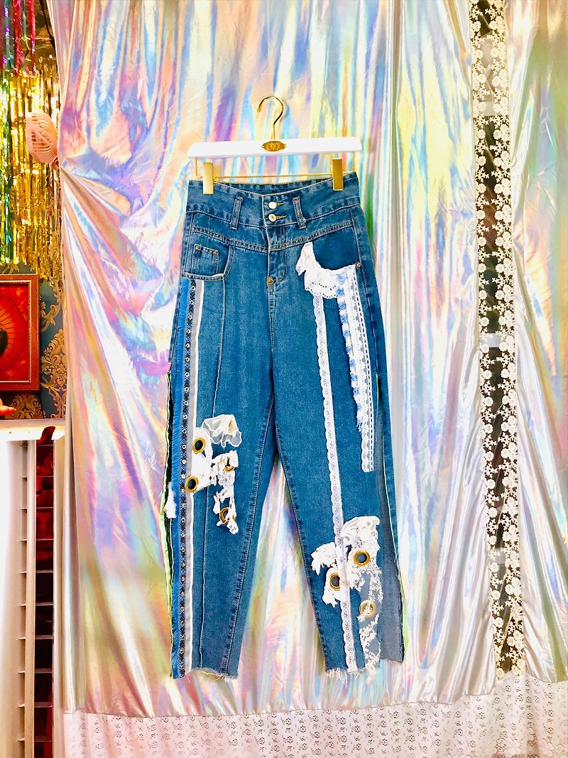OTT独一无二•Unique 华丽庞克少女牛仔裤Embroidered Jeans - 女装长裤 - 其他材质 蓝色