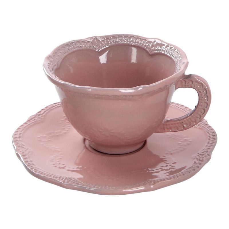 意大利 VBC casa │ 蕾丝系列 240 ml 花茶杯盘组 / 典雅粉 - 茶具/茶杯 - 陶 粉红色