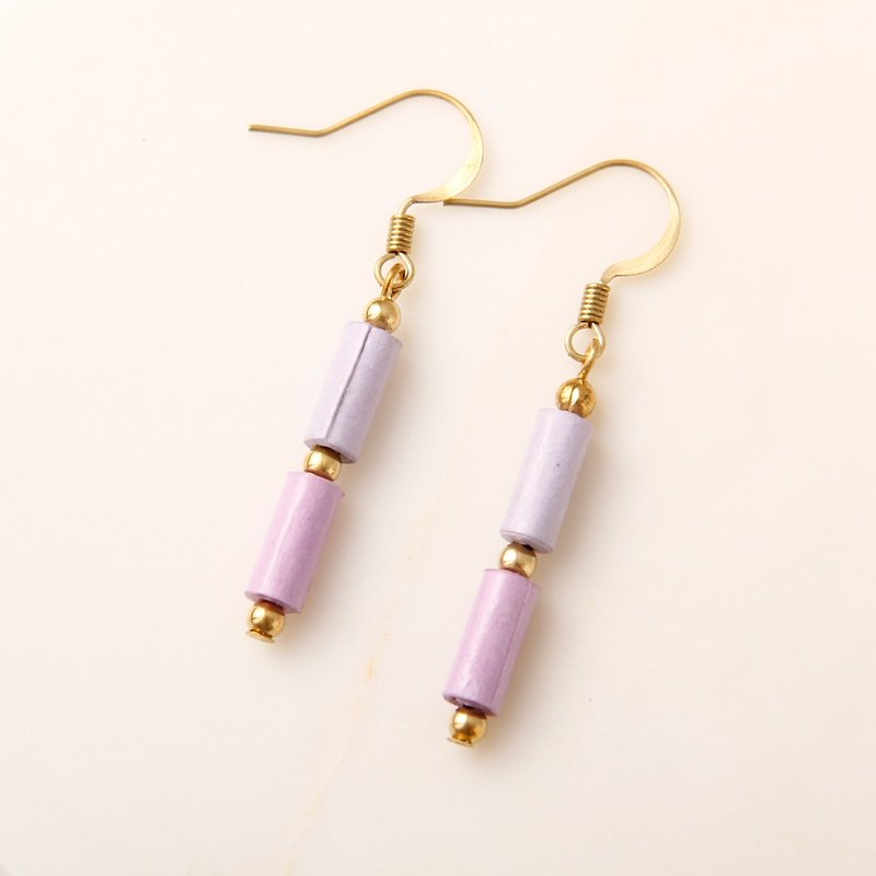 MUSEV紫色小圆柱耳环 - 耳环/耳夹 - 纸 紫色