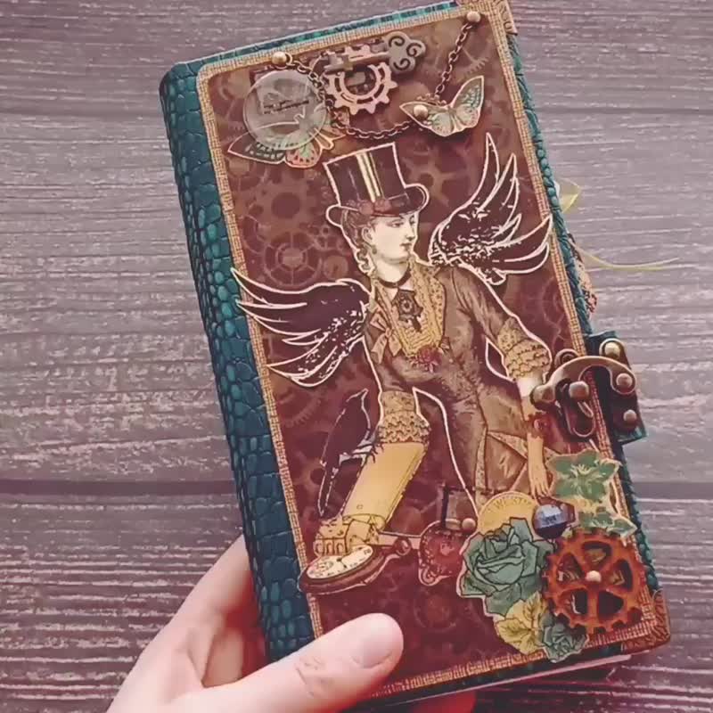 Steampunk junk journal handmade Romantic mechanical notebook Vintage diary - 笔记本/手帐 - 纸 黑色