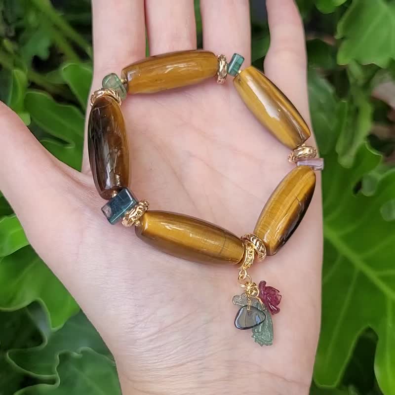 黄虎眼石 古董珠形 财富之石 碧玺 招财 富贵 转运 手链 单品 - 手链/手环 - 宝石 黄色