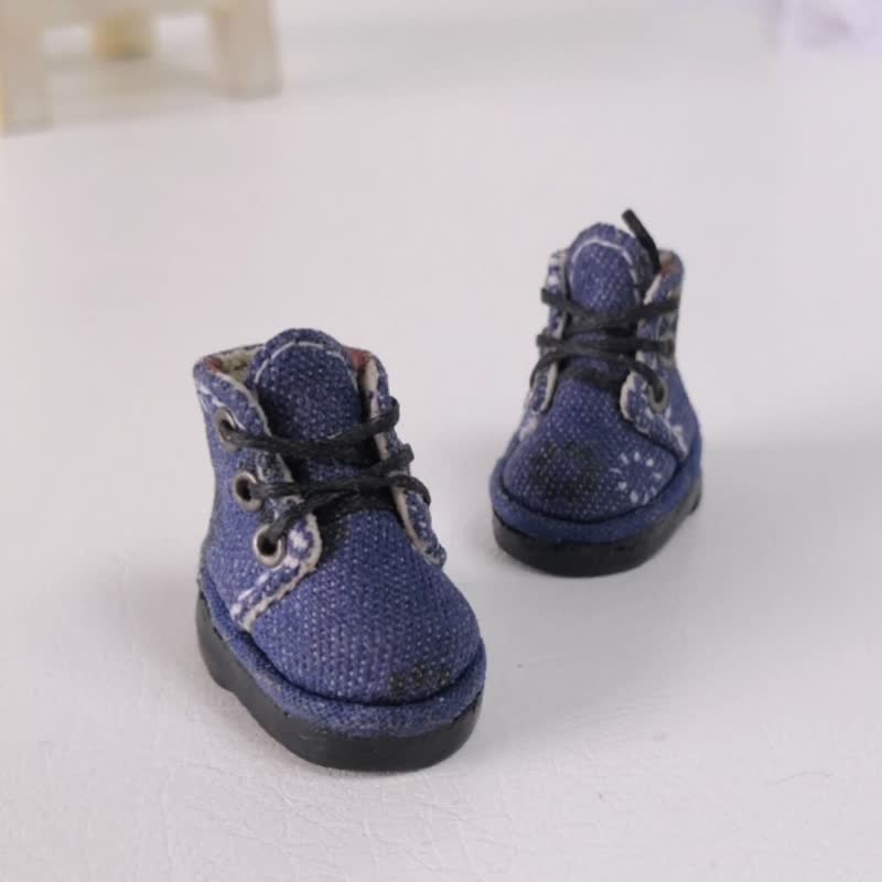 Jeans shoes handmade Blythe doll. Blue Boots lace up for Blythe dolls - 玩偶/公仔 - 棉．麻 