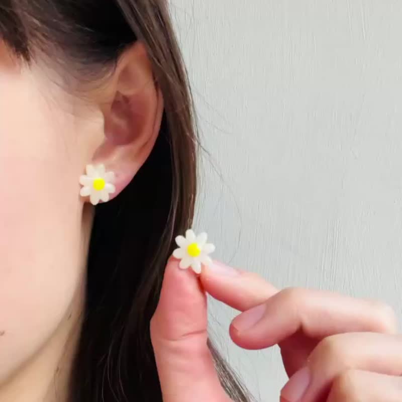 小雏菊 耳夹 耳环 - 耳环/耳夹 - 粘土 黄色