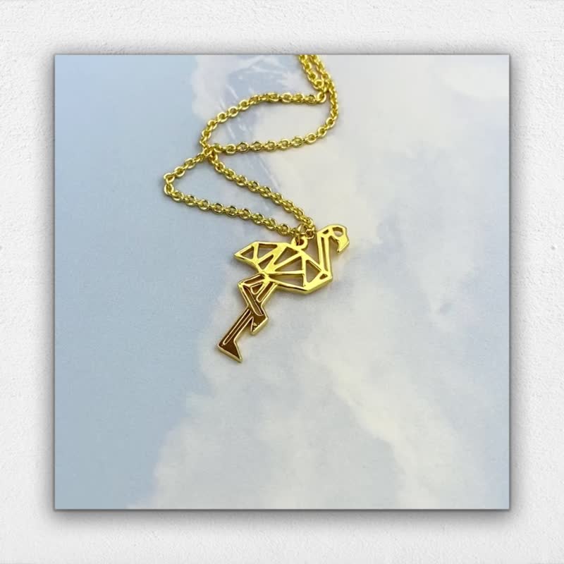 火烈鸟项链，几何风格，镀金 - 项链 - 铜/黄铜 金色
