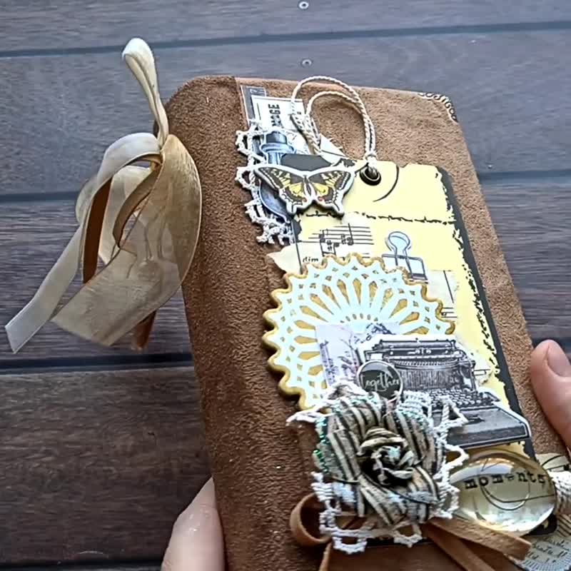 美丽的婚礼花束日记 手工制作的玫瑰笔记本 花边浪漫日记 - 笔记本/手帐 - 纸 咖啡色