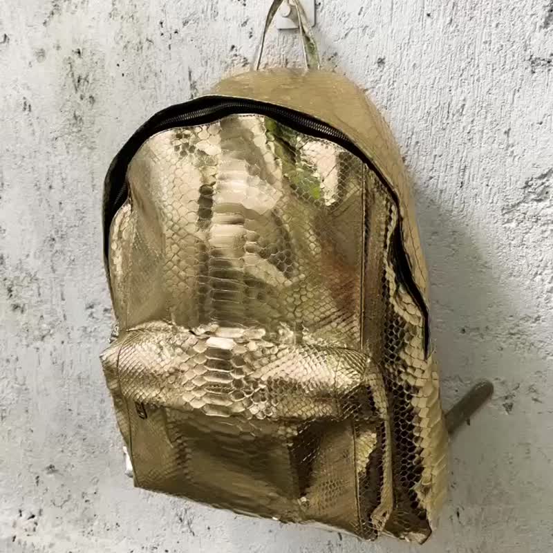 银蟒蛇皮背包、电脑包、手提包 - 后背包/双肩包 - 真皮 金色