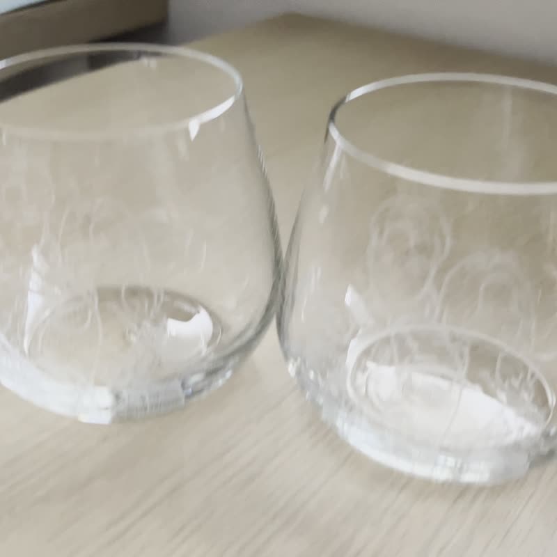 正脸双人精致似颜绘 结婚对杯 雕刻水杯 威士忌杯 - 订制画像 - 玻璃 透明