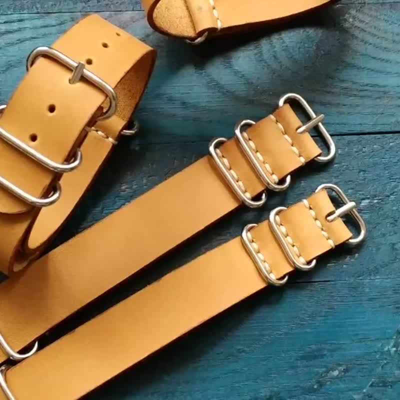 Leather watch strap, Leather Watch Band NATO, Handmade Watch Band, 18 mm, 20 mm, - 表带 - 真皮 橘色