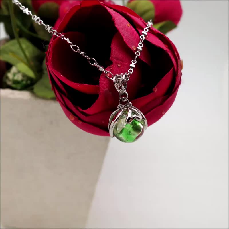 香氛项链 绿色甜心小糖果琉璃珠 316不锈钢链 附滴管 链长可调 - 项链 - 琉璃 绿色