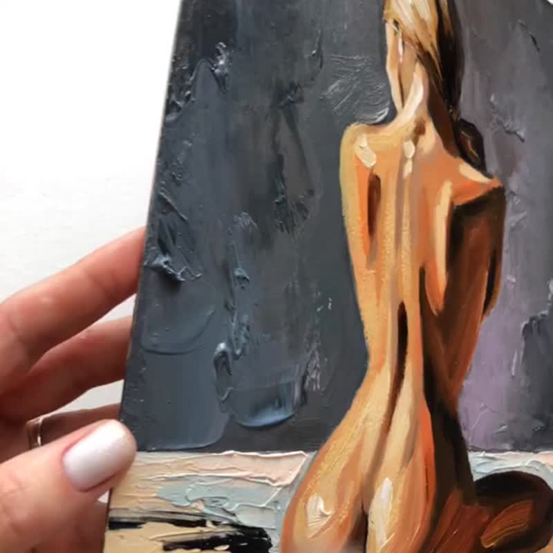 Nude Painting Sexy Woman Original Art Small Wall Art Oil Painting - 墙贴/壁贴 - 其他材质 多色