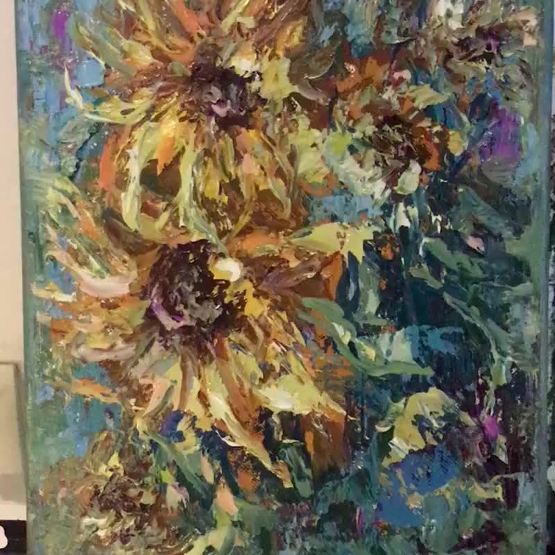 Sunflowers original oil painting - 墙贴/壁贴 - 亚麻 黄色
