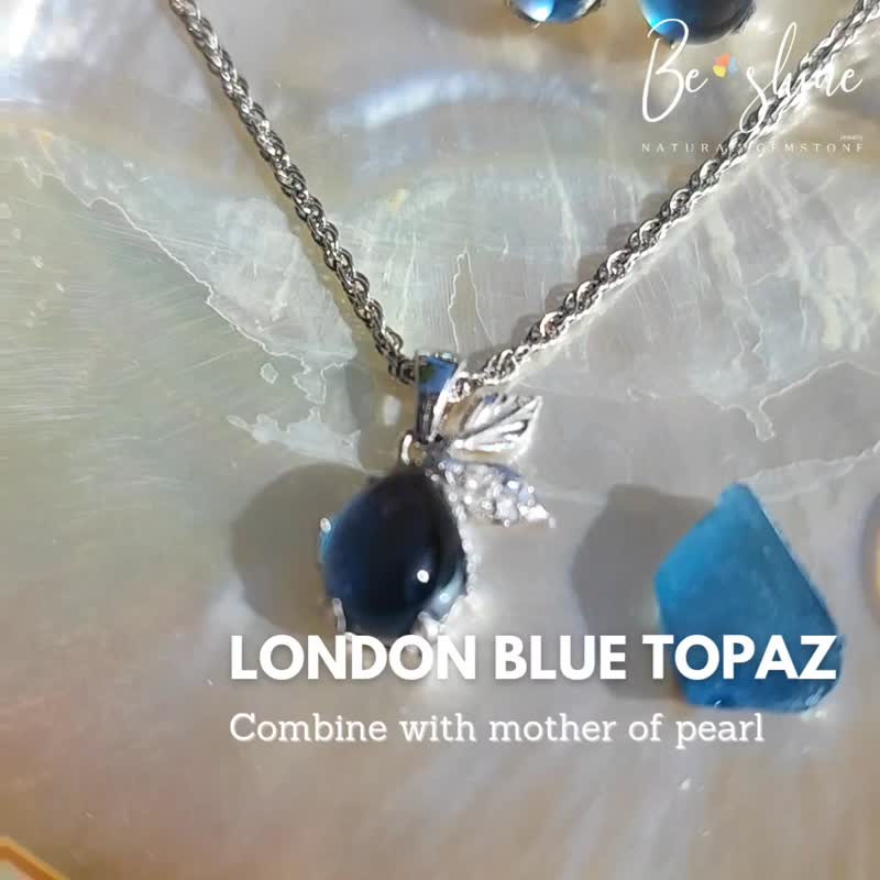 Aurora of T'Sea 项链 - 伦敦蓝色巴西托帕石与白色珍珠石混合。 - 项链 - 银 蓝色