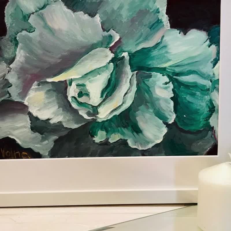 朵朵玫瑰蓝色绘画原创墙壁艺术礼物手工绿松石 - 墙贴/壁贴 - 精油 绿色