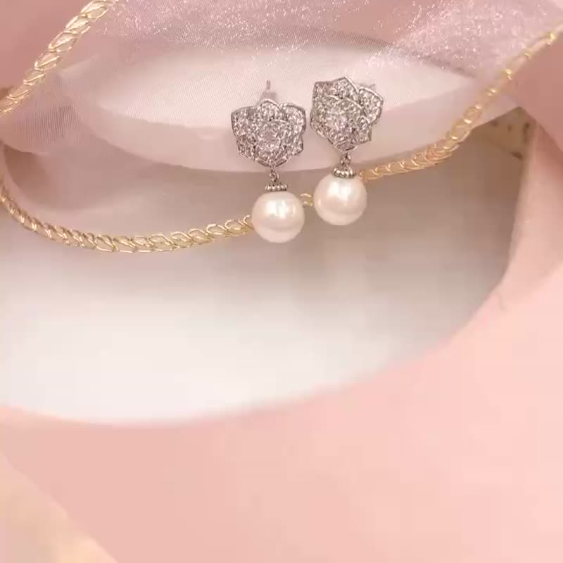 母亲节礼物 典雅美人—立体层次感玫瑰花珍珠耳环 优雅知性魅力 - 耳环/耳夹 - 其他材质 