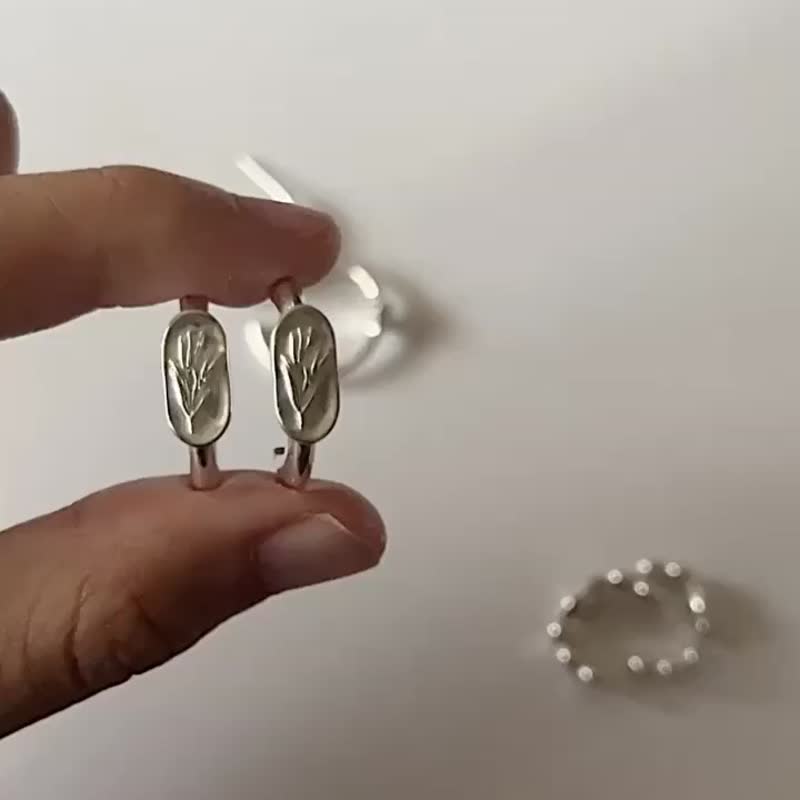 迷迭香耳环 - 耳环/耳夹 - 纯银 银色