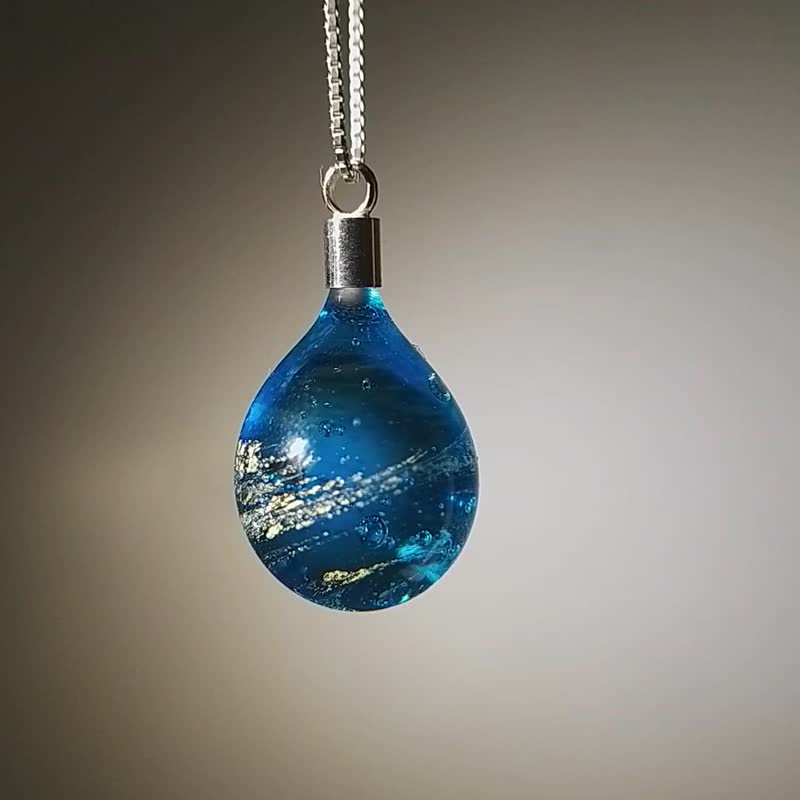 手工玻璃水滴型项链-海洋金箔 - 项链 - 玻璃 蓝色
