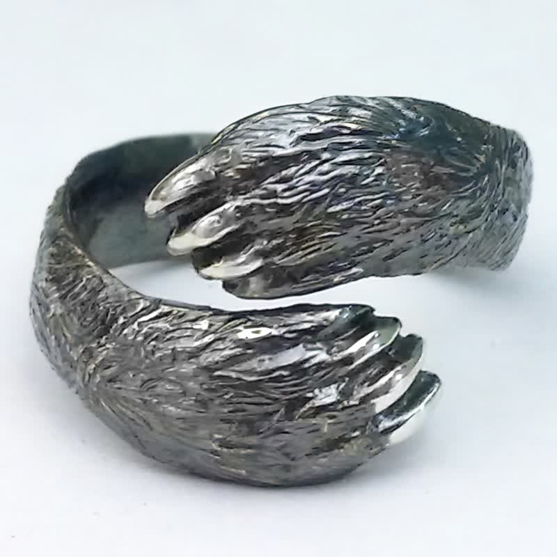 Bear Paw Ring.Bear Paw.Bear Totem.Animal Ring.Grizzly Paw Ring.Bear Claw.Grizzly - 戒指 - 纯银 银色