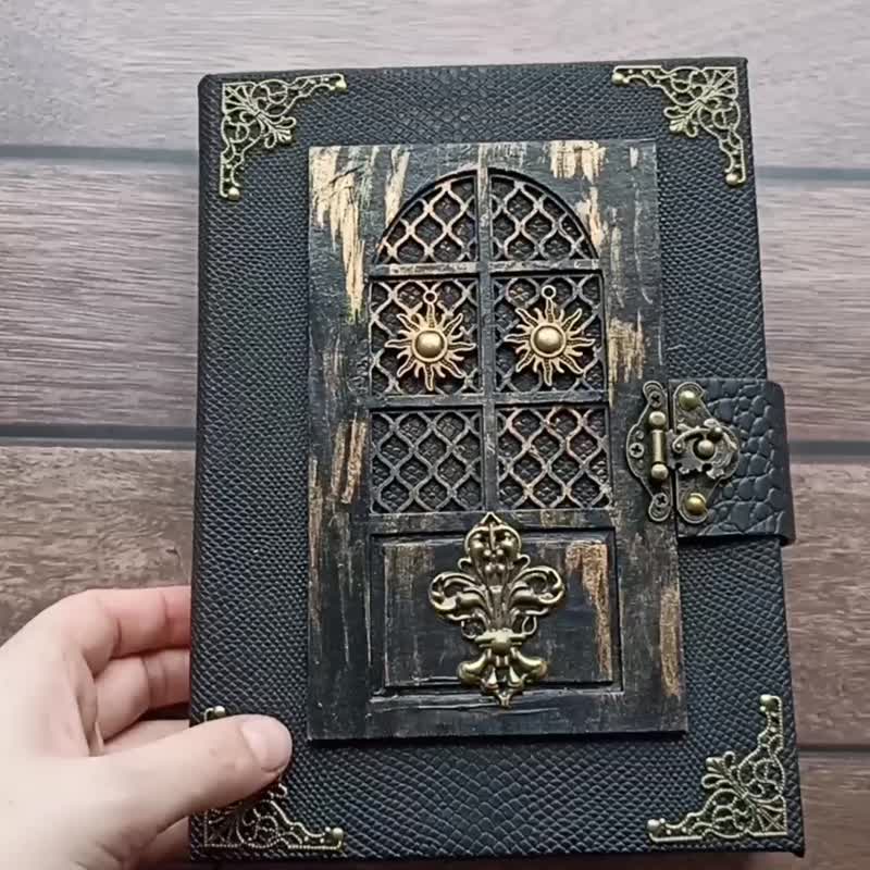 Door journal handmade with aged paper Dark gothic notebook Magic planner blank - 笔记本/手帐 - 纸 黑色