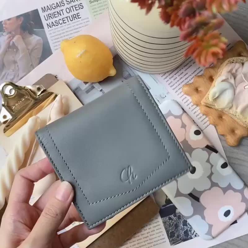 Hannah (Smoke) : Small leather short wallet, folded wallet, Mini wallet, grey - 皮夹/钱包 - 真皮 灰色
