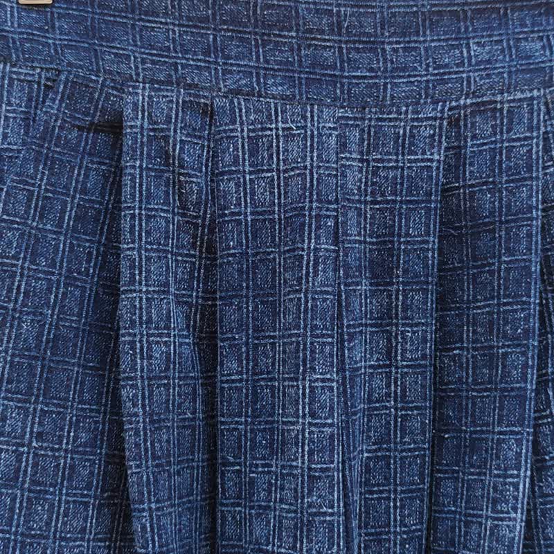 Dobby Square - 石洗阔腿裤 - 女装长裤 - 棉．麻 蓝色