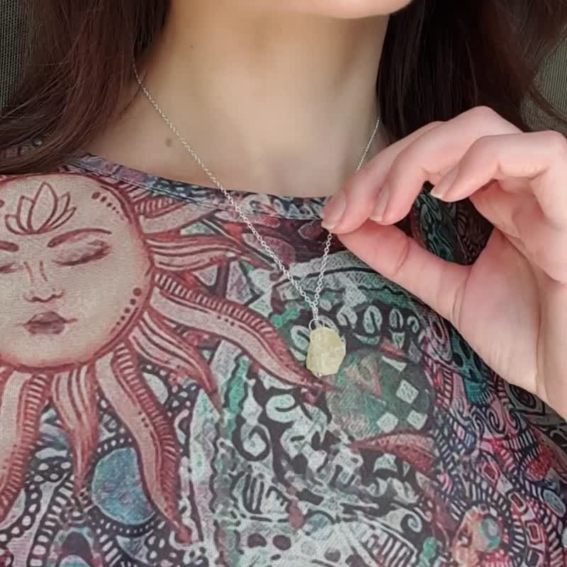 粗黄水晶项链，925银，双子座水晶礼物，牡羊座石 - 项链 - 宝石 黄色