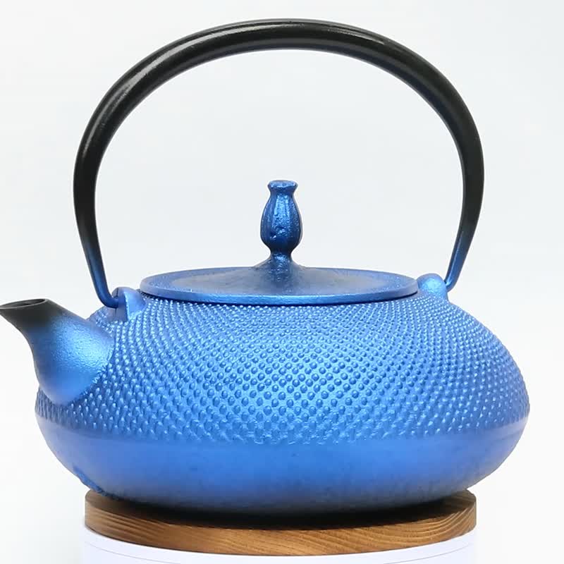 南部鉄器 鉄瓶 平丸アラレ 瑠璃色 鉄蓋 1.2L - 茶具/茶杯 - 其他金属 蓝色