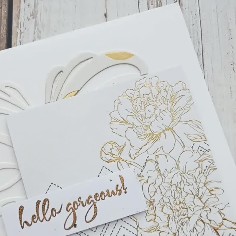 Customizable gorgeous flowers gift card handmade White and gold scrapbook - 笔记本/手帐 - 纸 白色