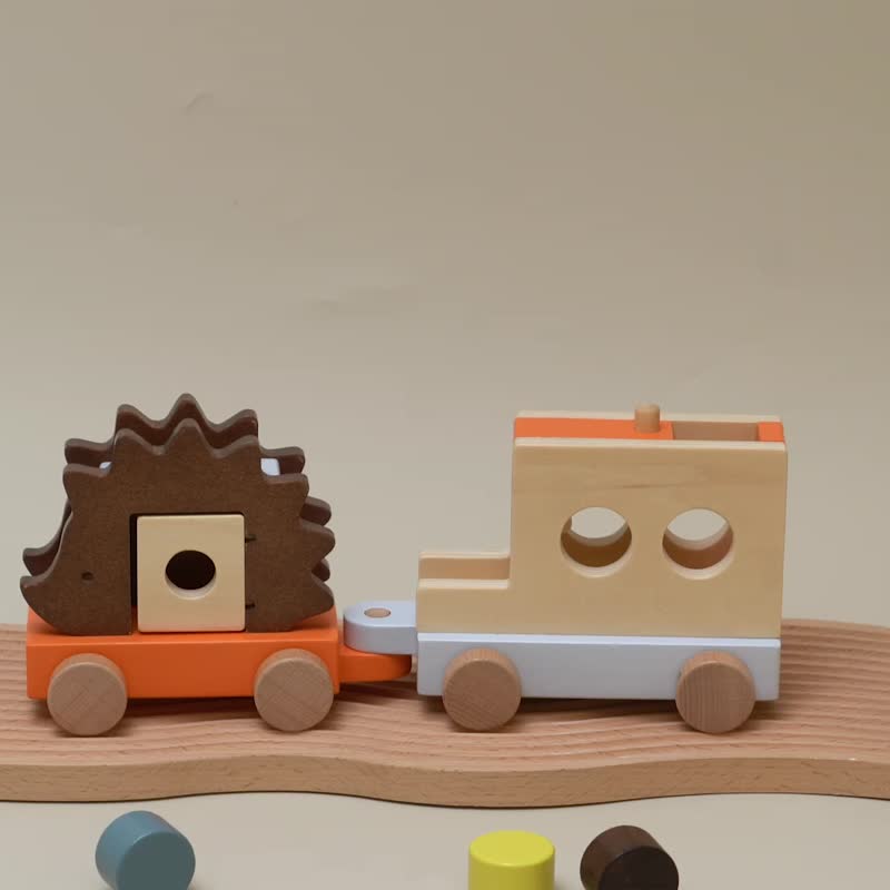 木制机关小火车,包含投币,寻找小机关,移动木车,适合婴儿的木玩具 - 玩具/玩偶 - 木头 