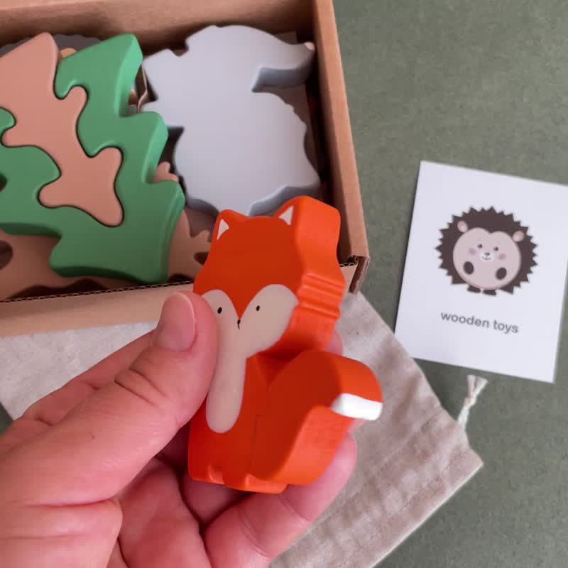 Baby birthday gift, wooden woodland animals, gift box for baby - 玩具/玩偶 - 木头 透明