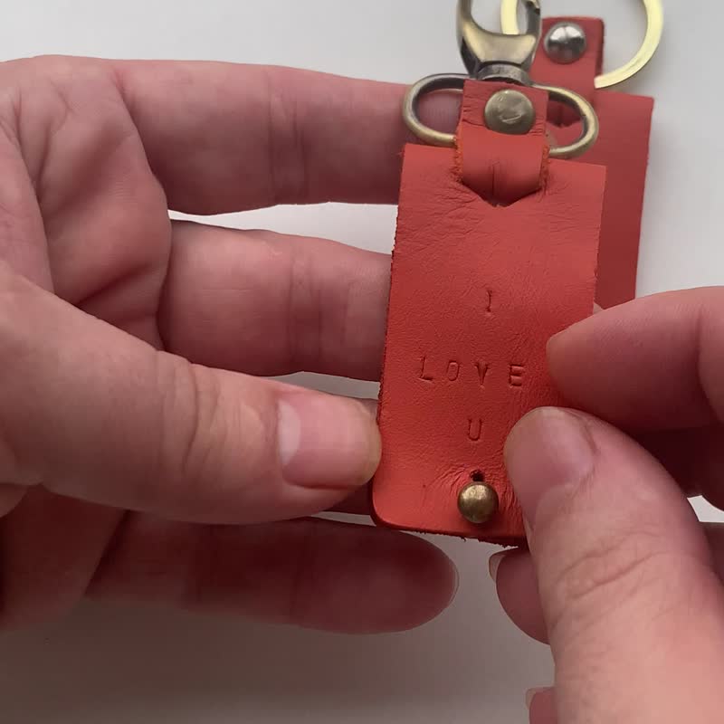 皮革照片钥匙圈 - 可爱手工橙色带定制文字 - 女孩个性化配件 - 钥匙链/钥匙包 - 真皮 橘色
