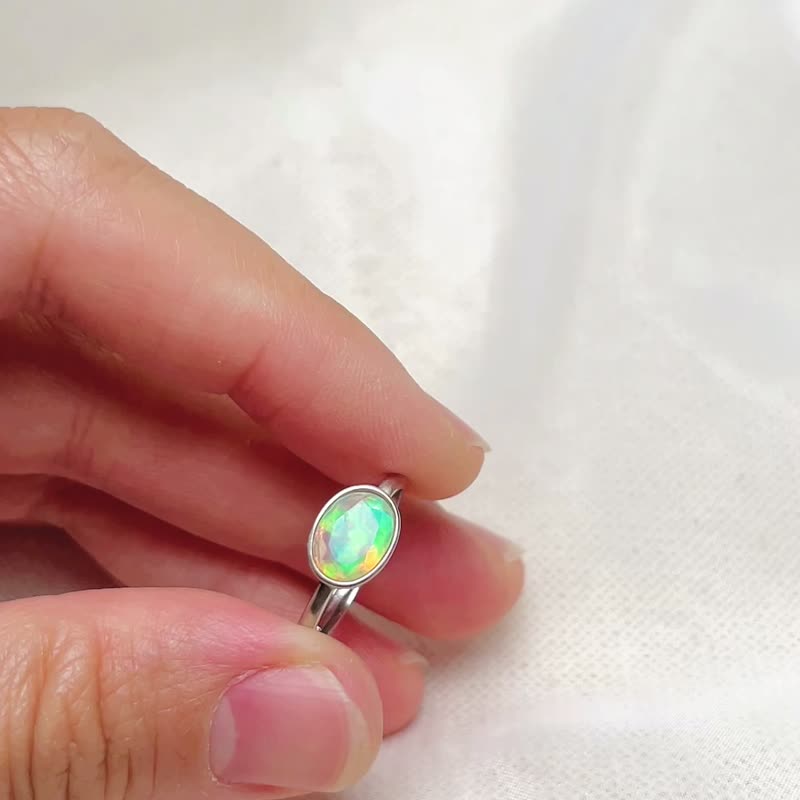 白欧泊简约戒指 / 切面蛋白石 / 925纯银 Opal - 戒指 - 宝石 