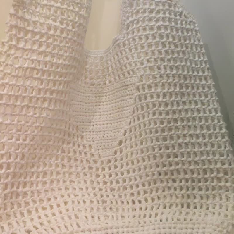 钩针编织手提包  钩针编织拉菲草网袋 - 手提包/手提袋 - 环保材料 白色